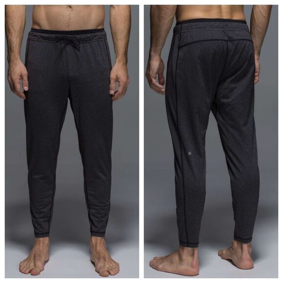Lululemon Men's On The Mat Pull On Drawstring Active Pants Heather Black/Black S - Picture 1 of 9